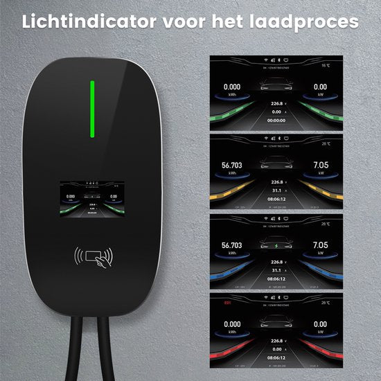Awesafe 11KW Auto Laadpaal - Type 2 - 3-Fase - Waterdicht - 16A - 6A/8A/10A/13A/16A Schakelbaar - 6M Laadkabel - Met App/WiFi Bediening - Zwart
