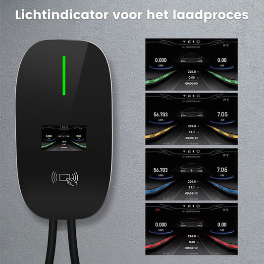 Awesafe 11KW Auto Laadpaal - Type 2 - 3-Fase - Waterdicht - 16A - 6A/8A/10A/13A/16A Schakelbaar - 6M Laadkabel - Met App/WiFi Bediening - Zwart
