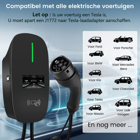 Awesafe 11KW Auto Laadpaal - Type 2 - 3-Fase - Waterdicht - 16A - 6A/8A/10A/13A/16A Schakelbaar - 6M Laadkabel - Met App/WiFi Bediening - Zwart