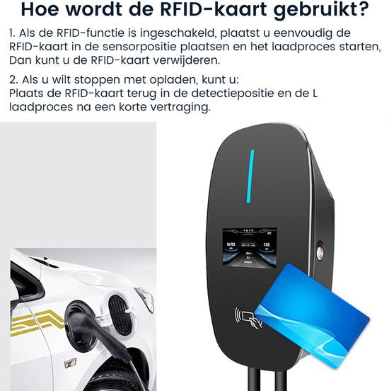 Awesafe 11KW Auto Laadpaal - Type 2 - 3-Fase - Waterdicht - 16A - 6A/8A/10A/13A/16A Schakelbaar - 6M Laadkabel - Met App/WiFi Bediening - Zwart