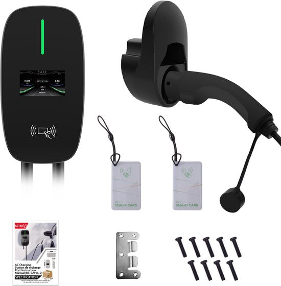 Awesafe 11KW Auto Laadpaal - Type 2 - 3-Fase - Waterdicht - 16A - 6A/8A/10A/13A/16A Schakelbaar - 6M Laadkabel - Met App/WiFi Bediening - Zwart