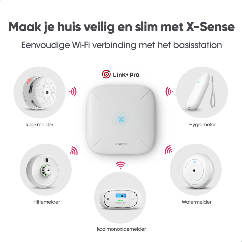 X-Sense Link+ Pro-bundel – 6 slimme rookmelders en basisstation