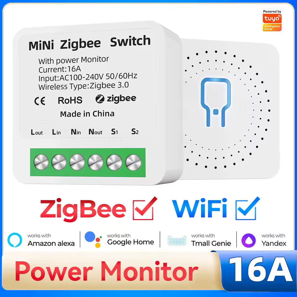 Tuya Zigbee3.0 Smart Switch 1/2 Gang Domotica Timerrelais met KWh Power Monitor Smart Leven APP Voice voor Alexa Google
