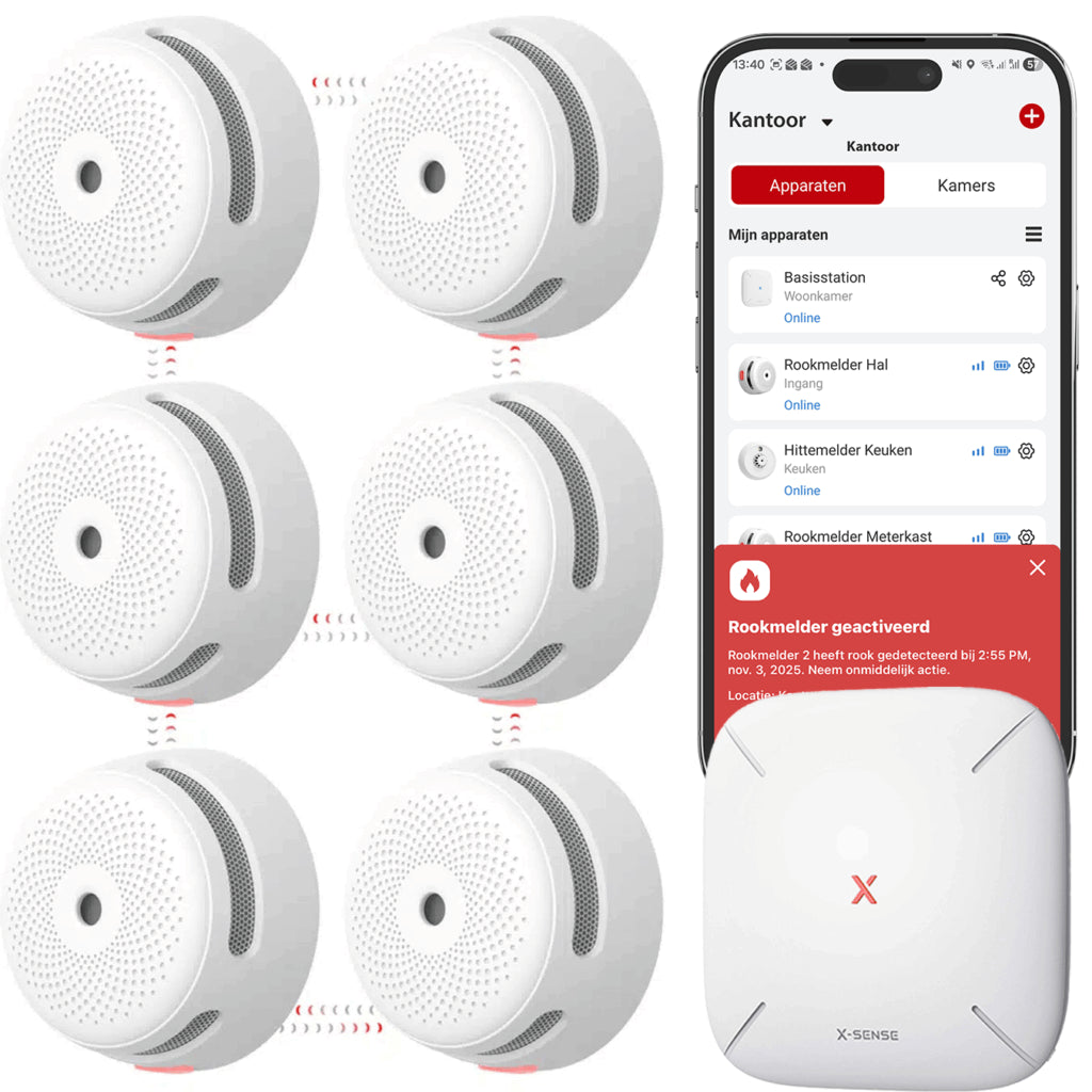 X-Sense Link+ Pro-bundel – 6 slimme rookmelders en basisstation