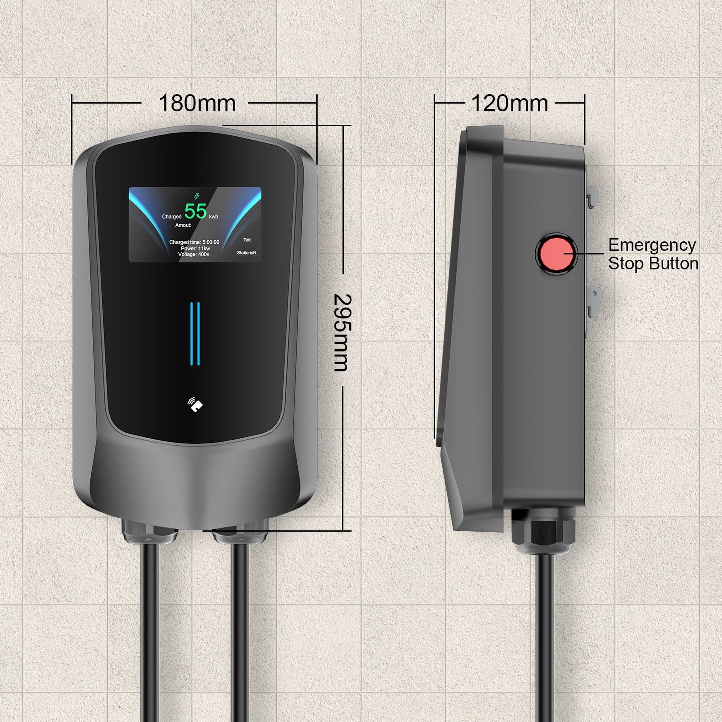 Noeifevo Q6 7KW 11KW 22KW EV Wallbox-laadstation, 5M snellaadkabel waterdicht, Wi-Fi optioneel
