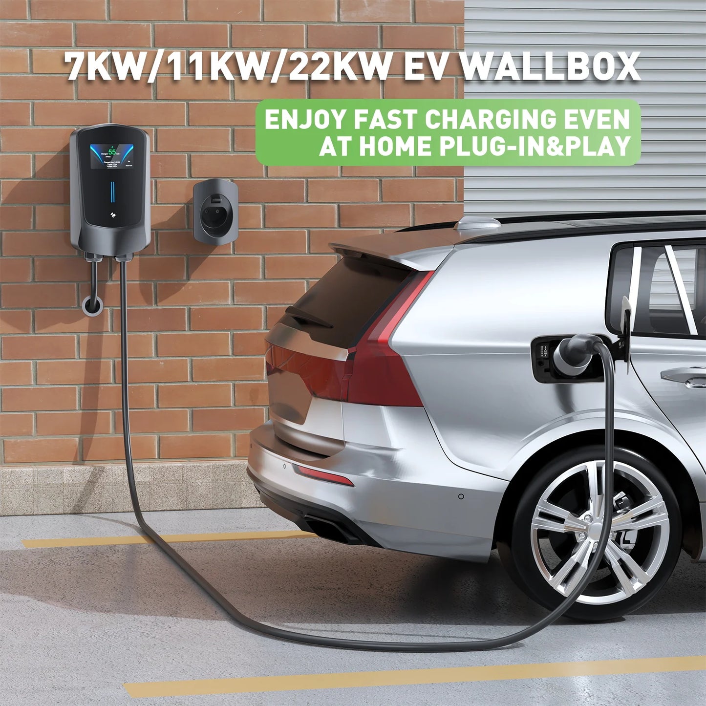 Noeifevo Q6 7KW 11KW 22KW EV Wallbox-laadstation, 5M snellaadkabel waterdicht, Wi-Fi optioneel